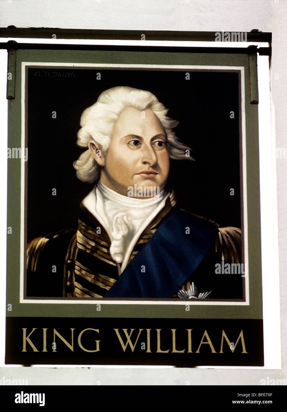 King William 4th pub inn sign, Docking, Norfolk English signs portrait board boards England UK public house houses  licensed Stock Photo