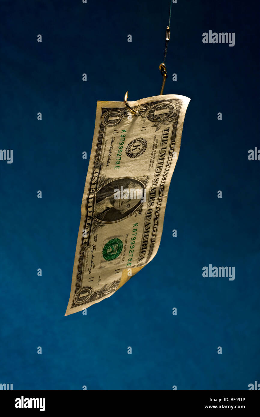 One Dollar Bill on a fishing hook Stock Photo Alamy