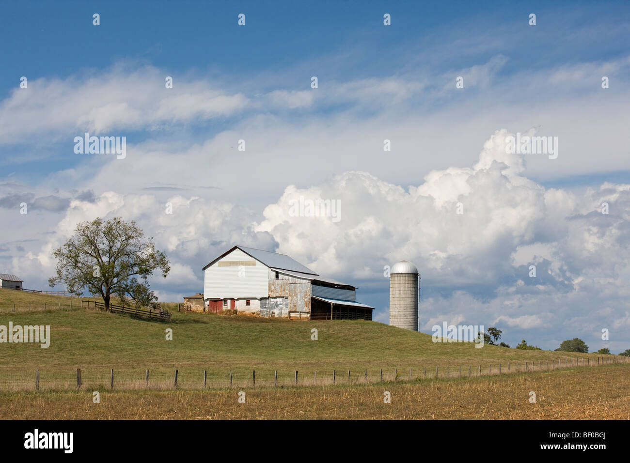 A farm with a grain mill located in the countryside of Staunton, Virginia. Stock Photo