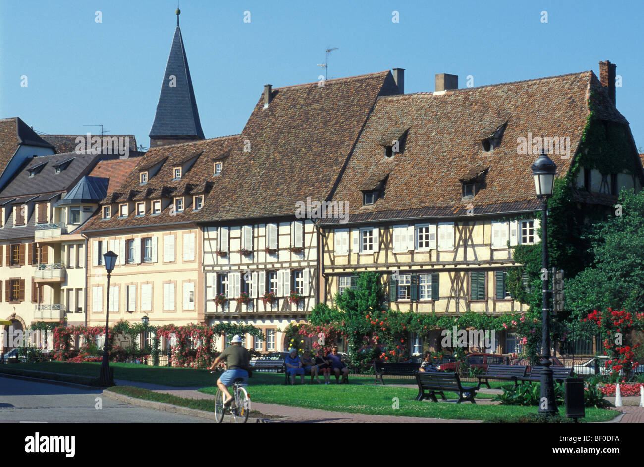 Frame Houses, Quai Anselmann, Wissembourg, Alsace, France Stock Photo