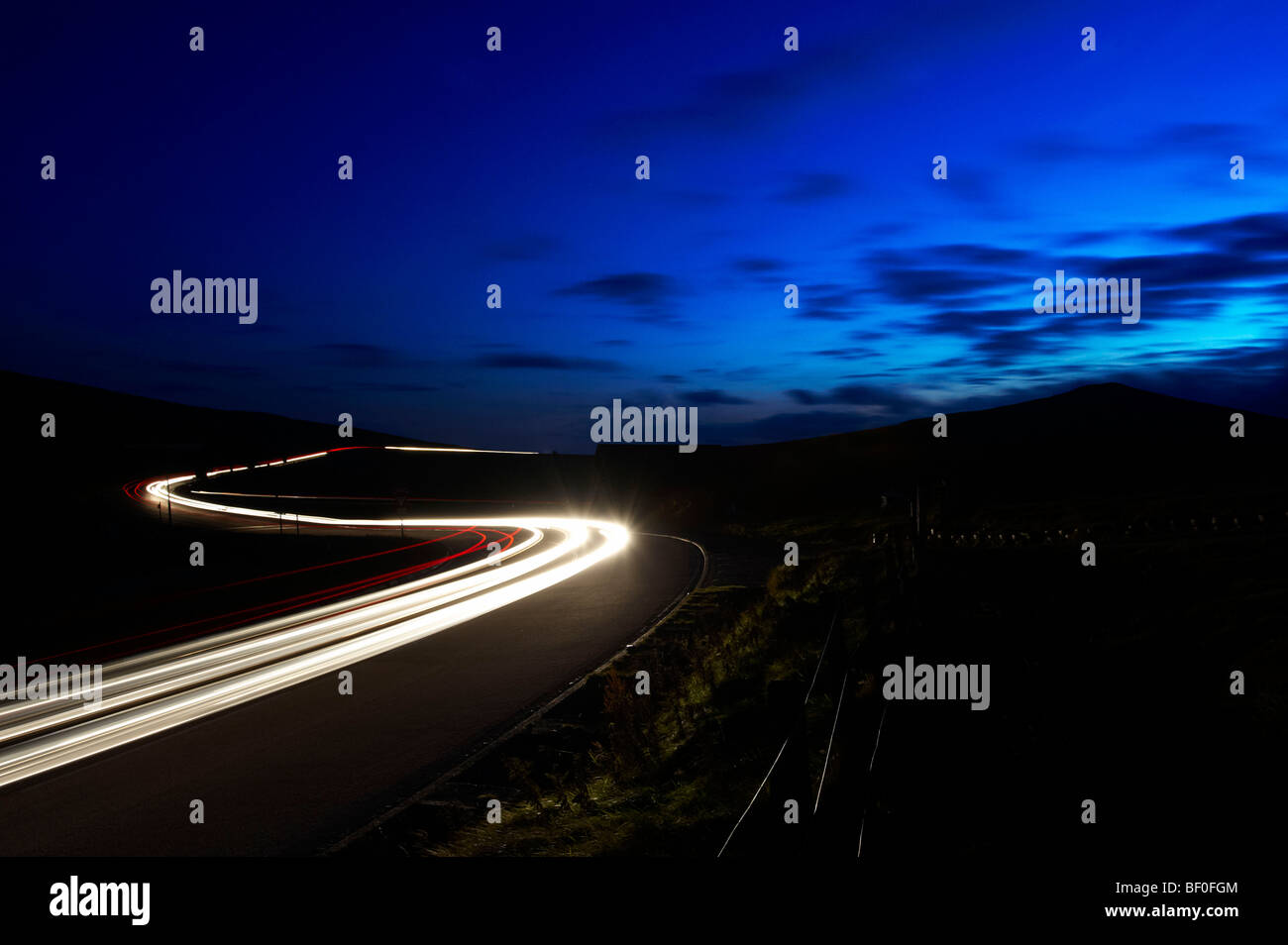 Light Trails on the The Mountain Road Isle Of Man Stock Photo - Alamy