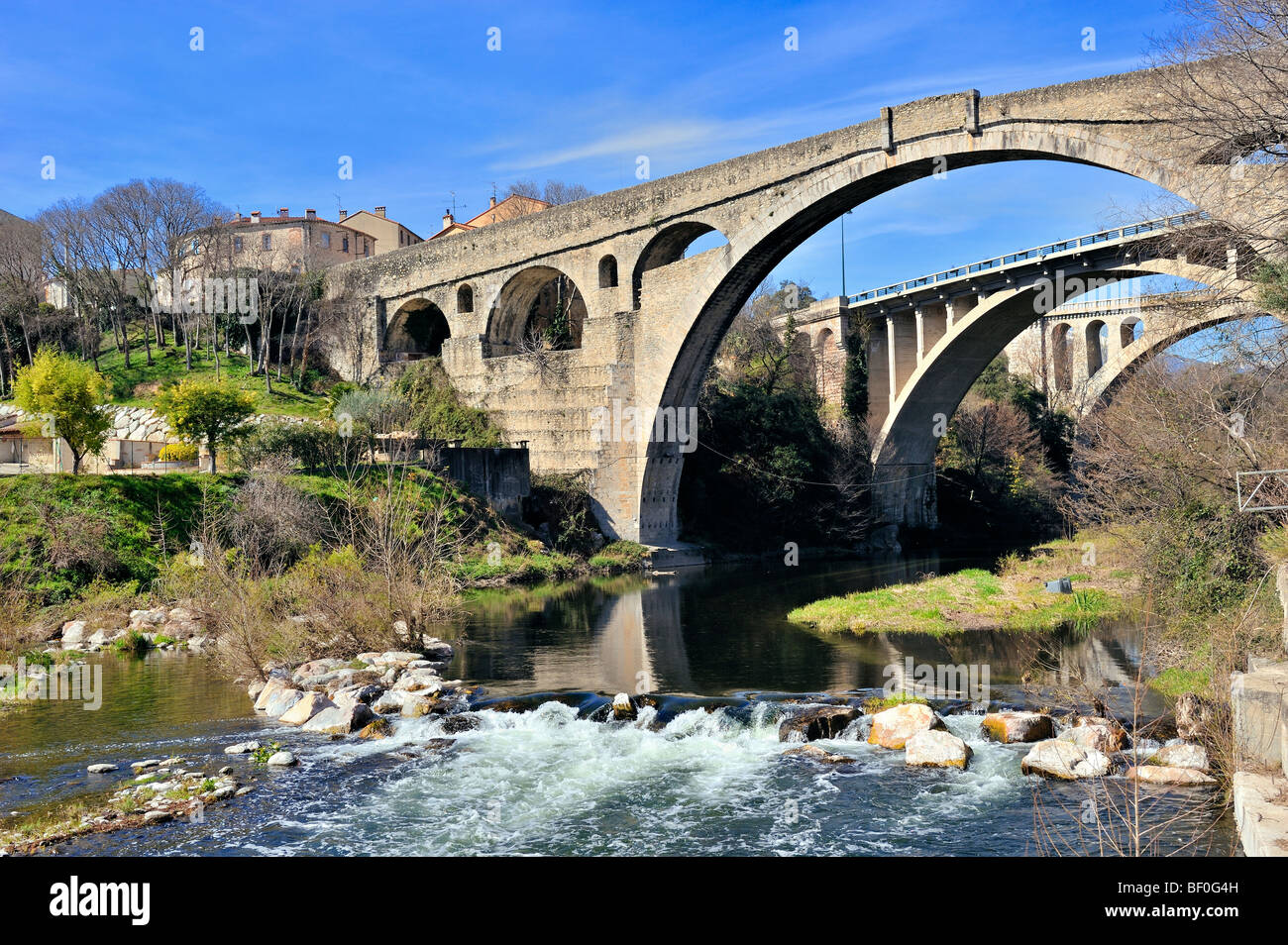 Pont du Diable over the river Tech, Ceret, France. Stock Photo