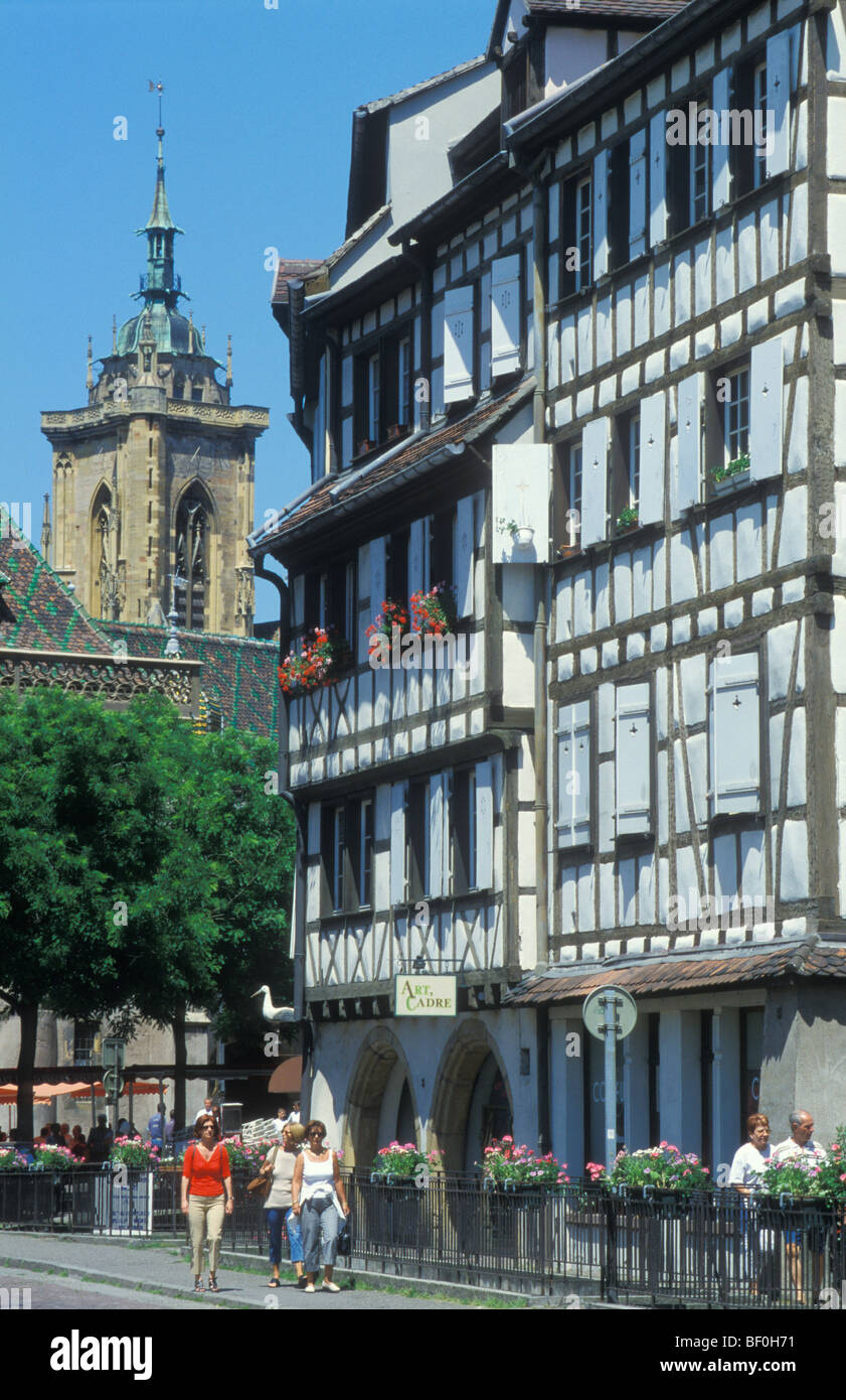 Church Saint Martin, Frame Houses, Quartier des Tanneurs Quarter, Colmar, Alsace, France Stock Photo