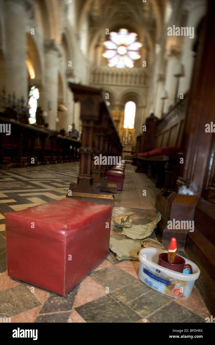 Cleaning materials for Christ Church carved woodwork Stock Photo