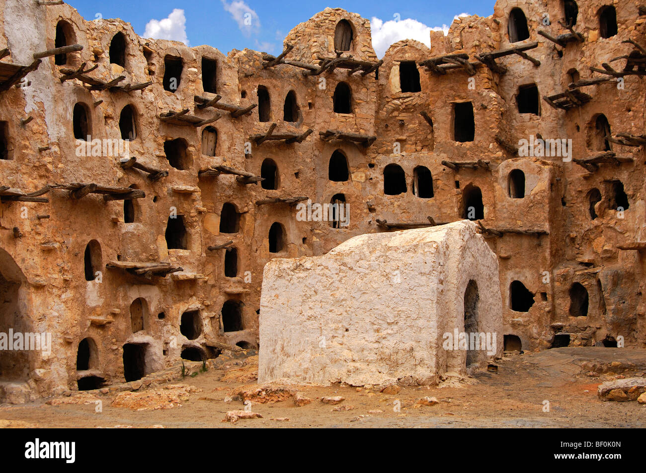 Simple mosque in the inner courtyard of the fortified Berber granary Qasr al-Haj, Nafusa Mountains, Libya Stock Photo