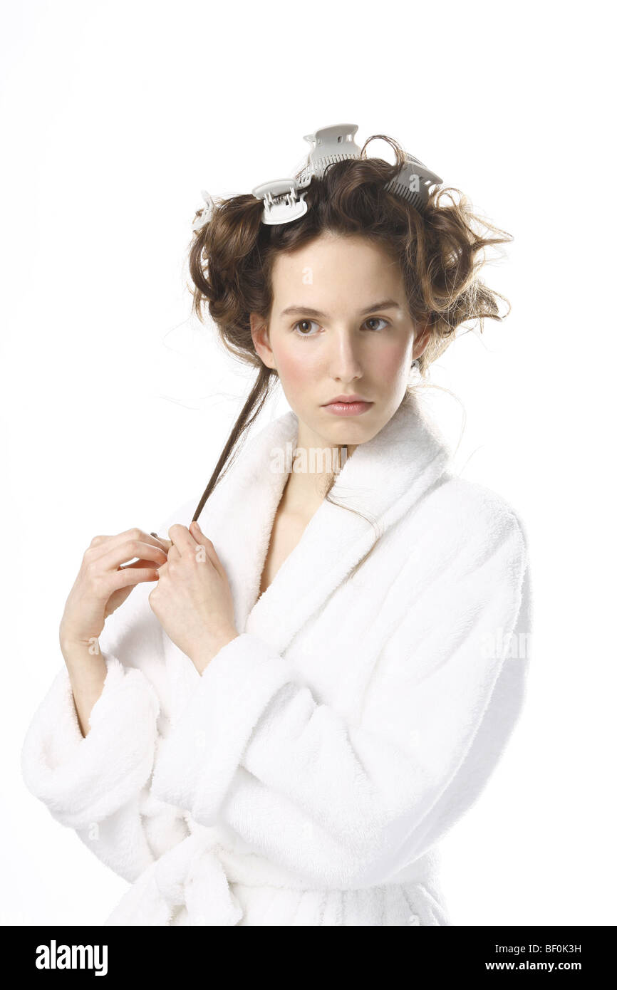 Young Woman in White Bathrobe Stock Photo Alamy