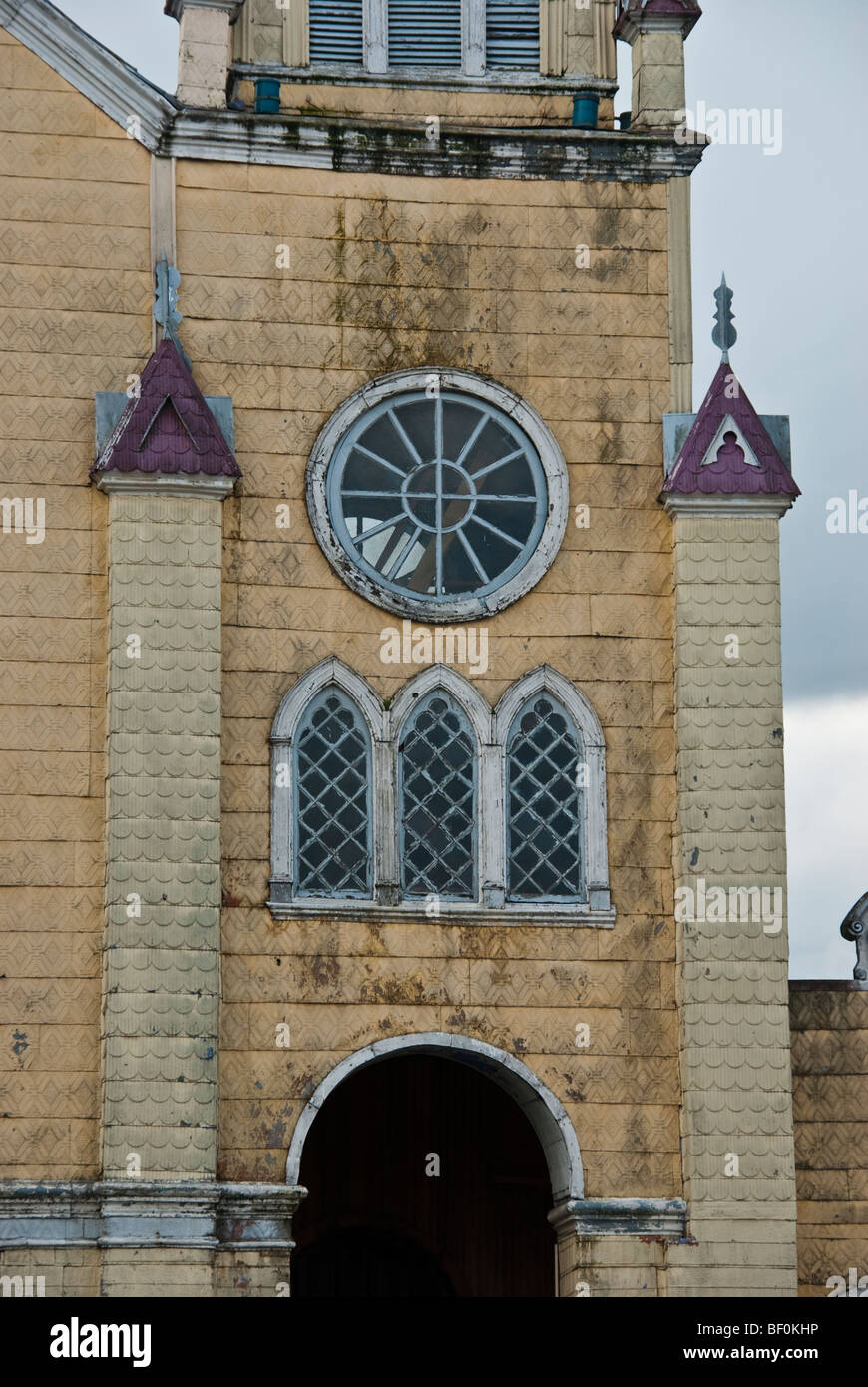 Church of Castro, Chiloe Island, Chilota architecture,  unique architectural phenomenon in the Americas Stock Photo