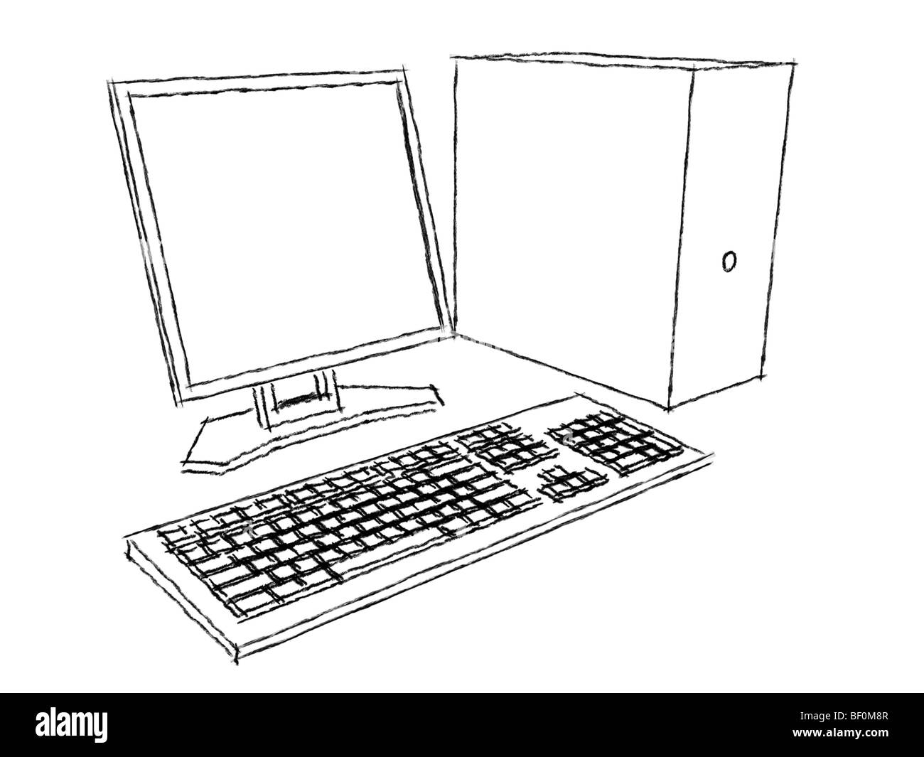A 3d computer, LCD monitor and keyboard drawn with