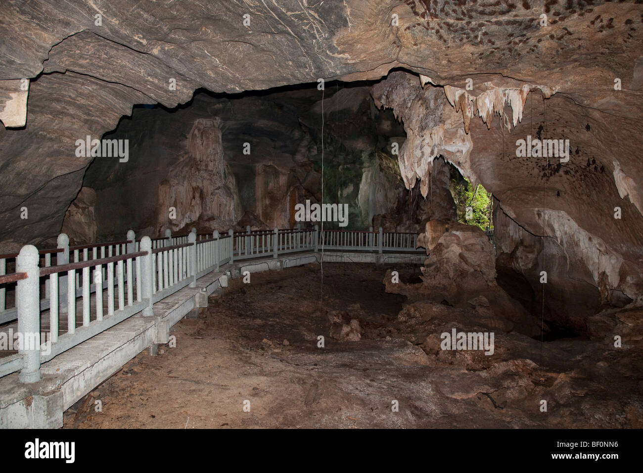 Langkawi Geopark, Bat cave interior with walkway Stock Photo
