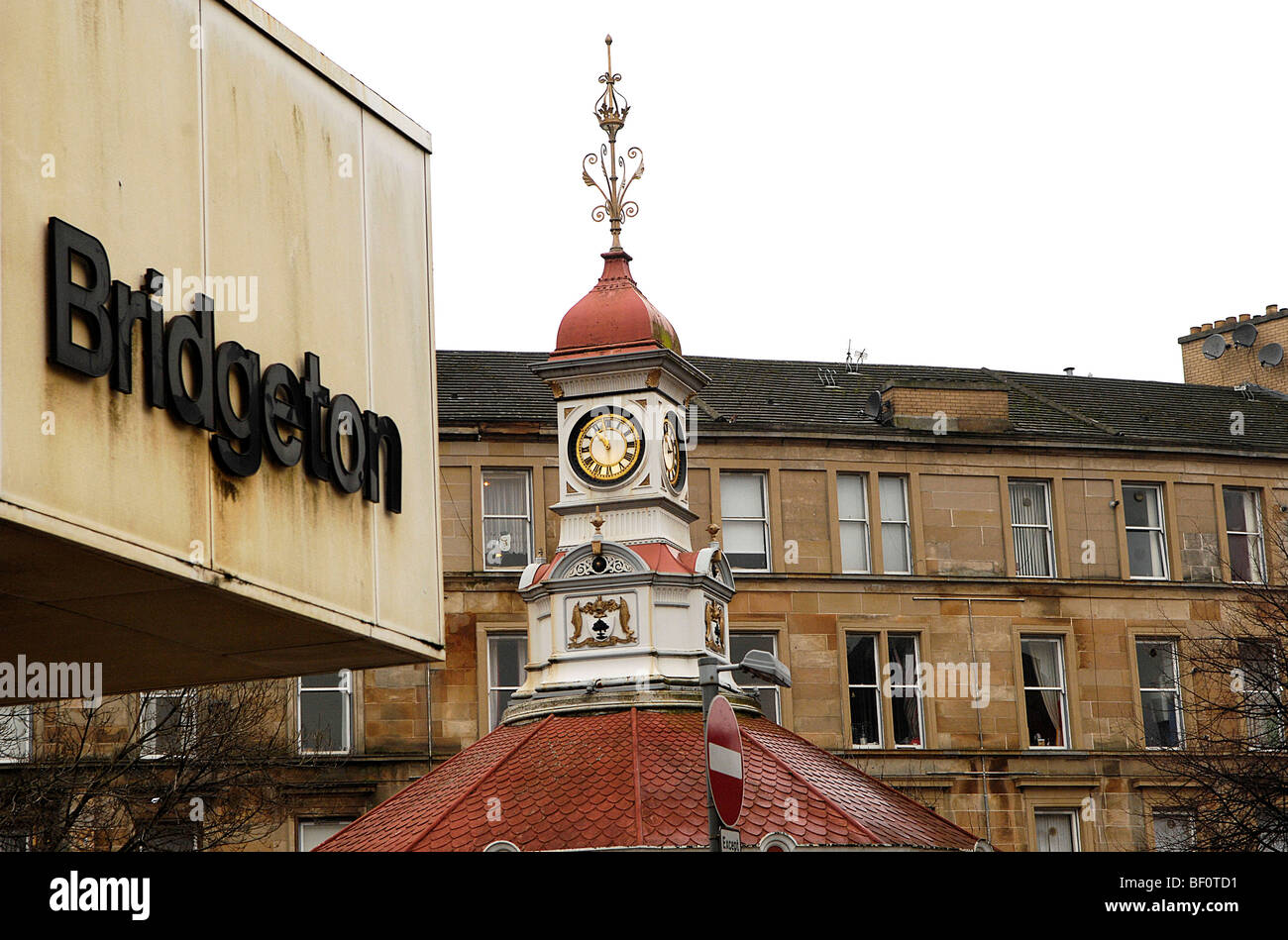 View of the top of the 'Umbrella' monument at Bridgeton Cross in the East End of Glasgow. Stock Photo