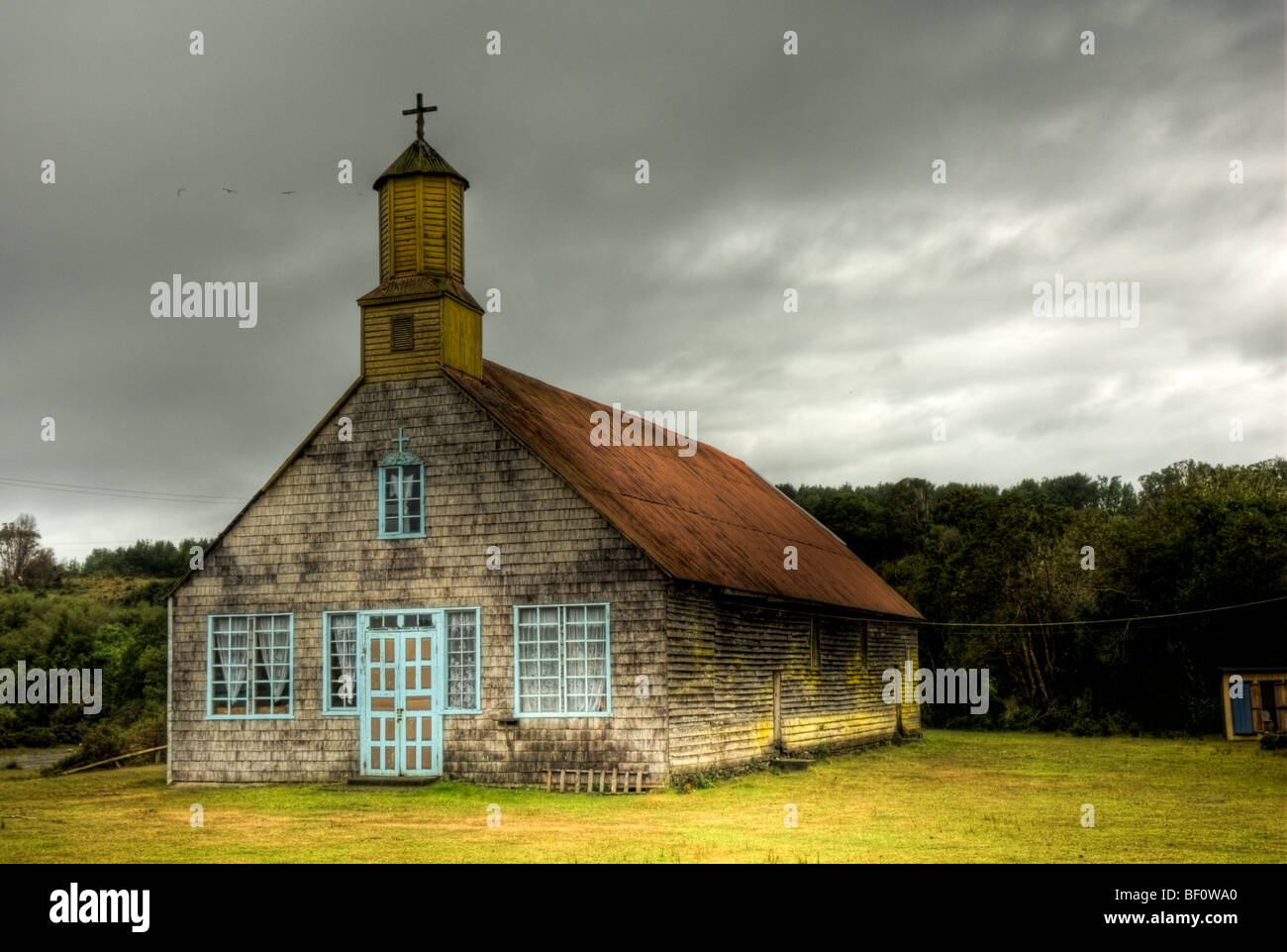 Church of Aituy, Chiloe Island, Chilota architecture, Stock Photo