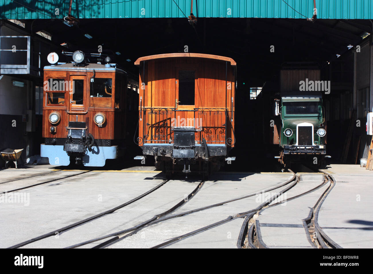 Depot of the old train of Sóller, Majorca Island, Spain Stock Photo