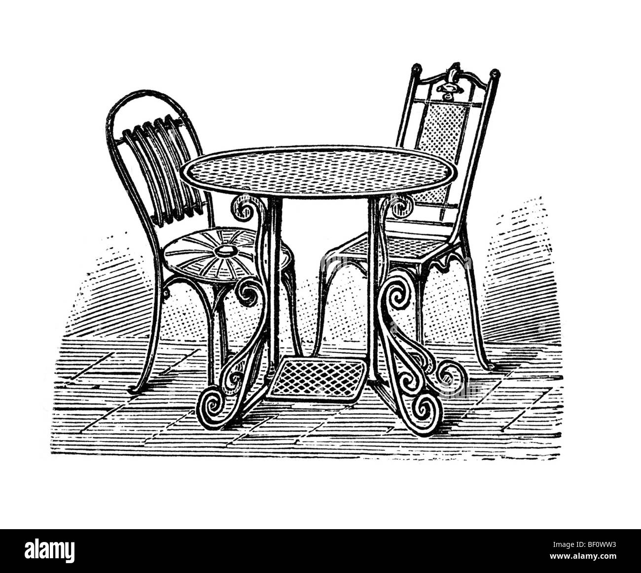 Iron garden furniture, historical illustration from: Marie Adenfeller, Friedrich Werner: Illustrated cooking and housekeeping b Stock Photo