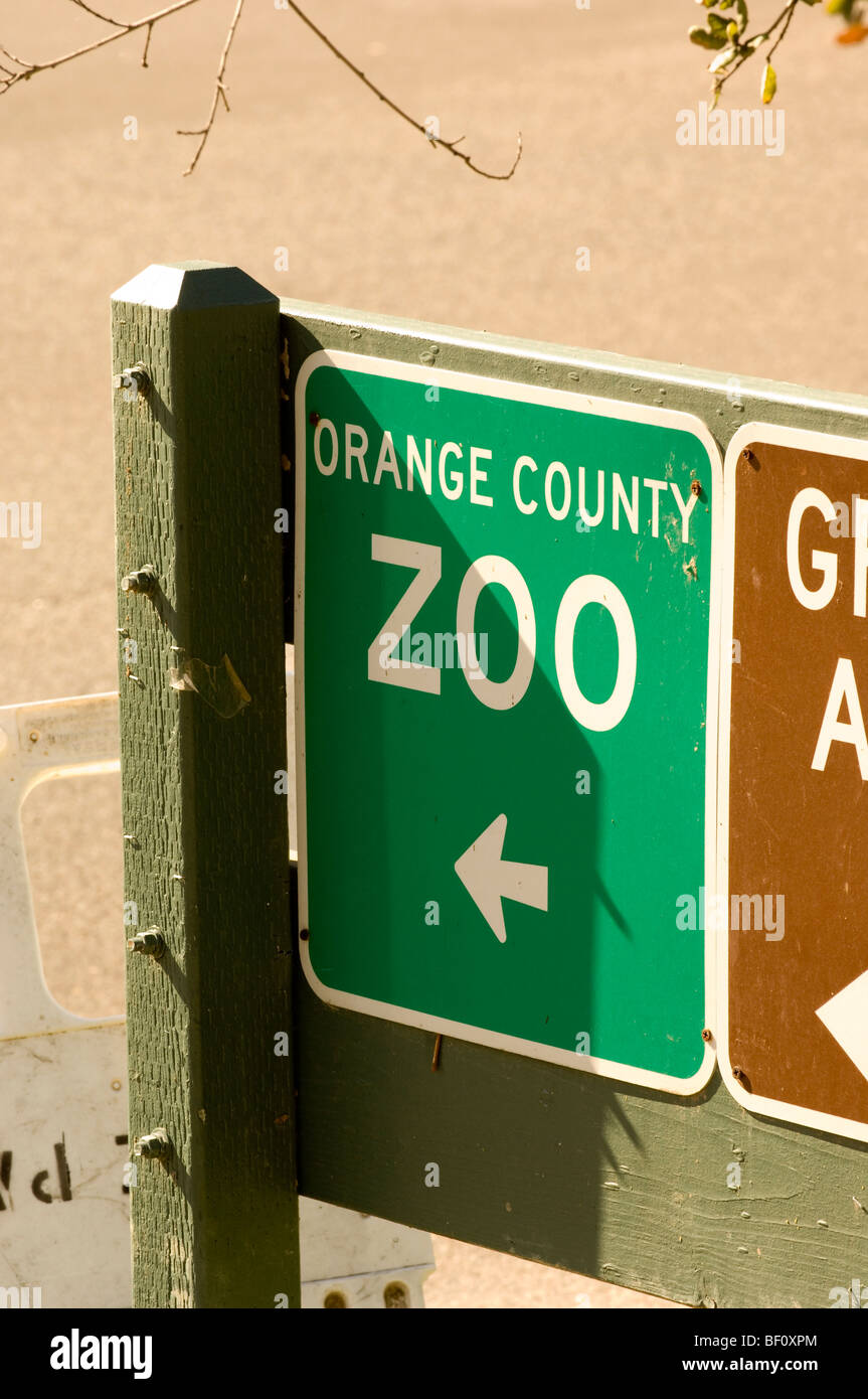 Signs guiding visitors to the Orange County Zoo In Orange, CA, USA