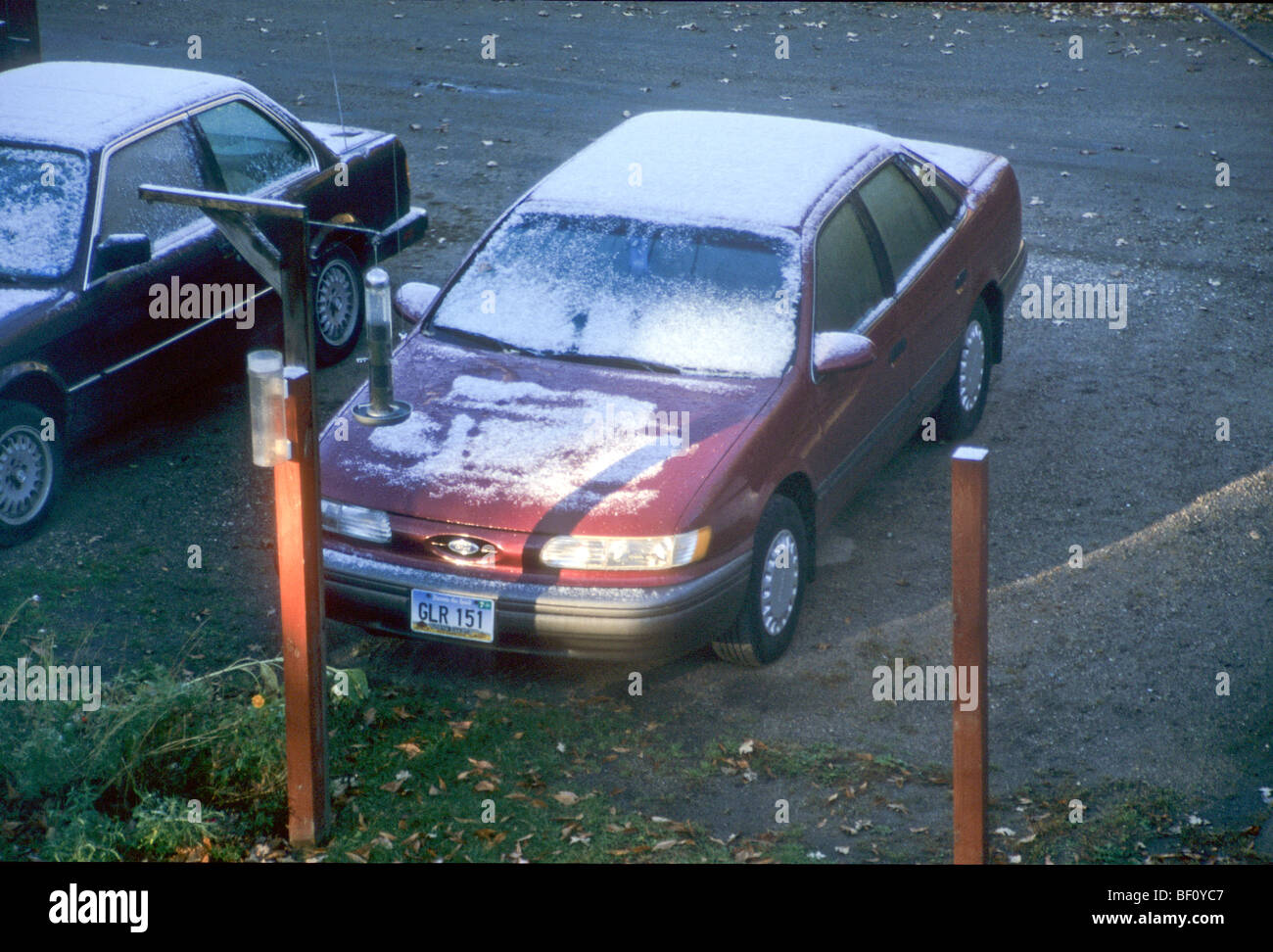 winter brisk scrape ice window new england vermont morning Stock Photo