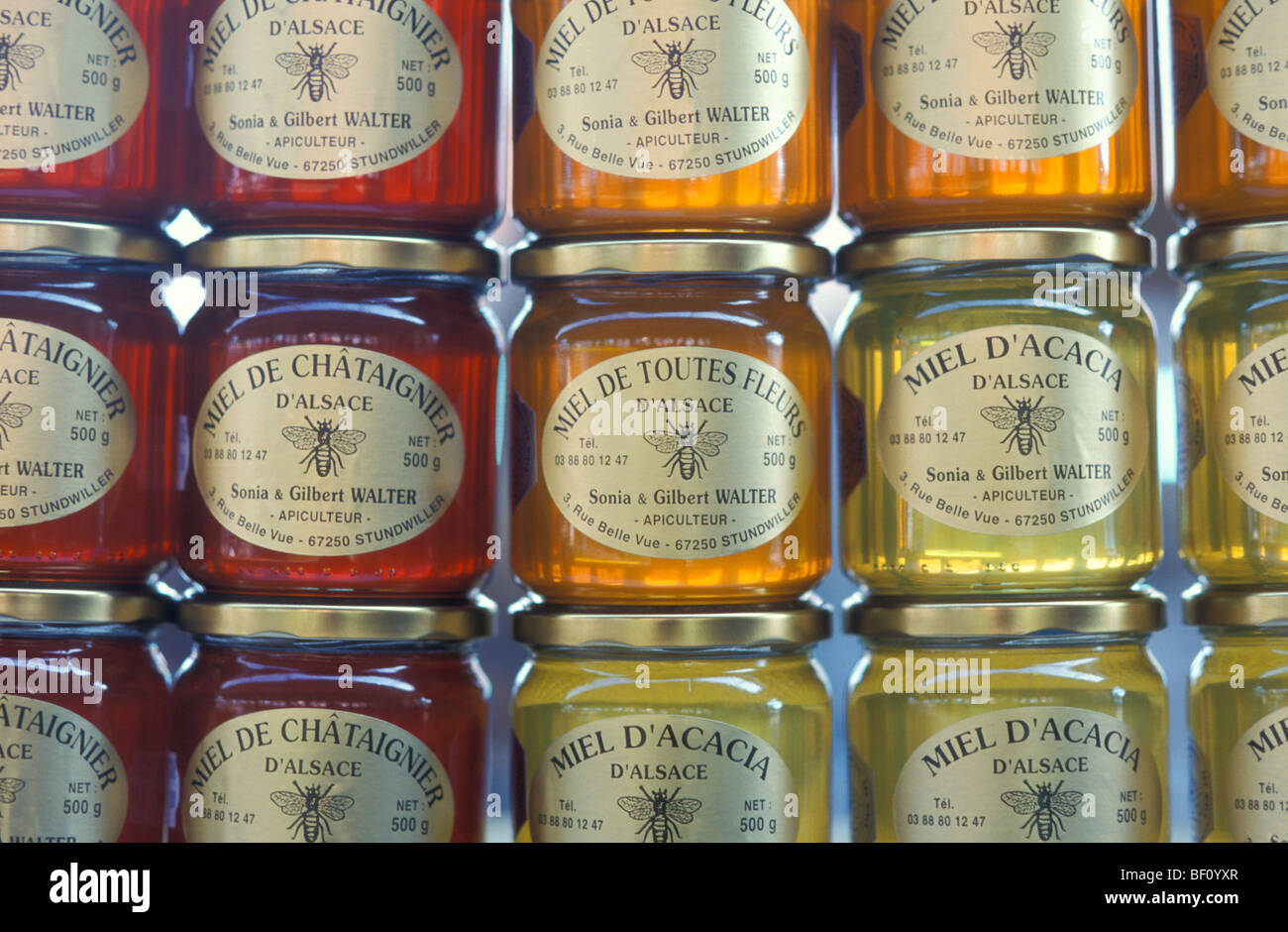 Honey, Market Hall, Haguenau, Alsace, France Stock Photo