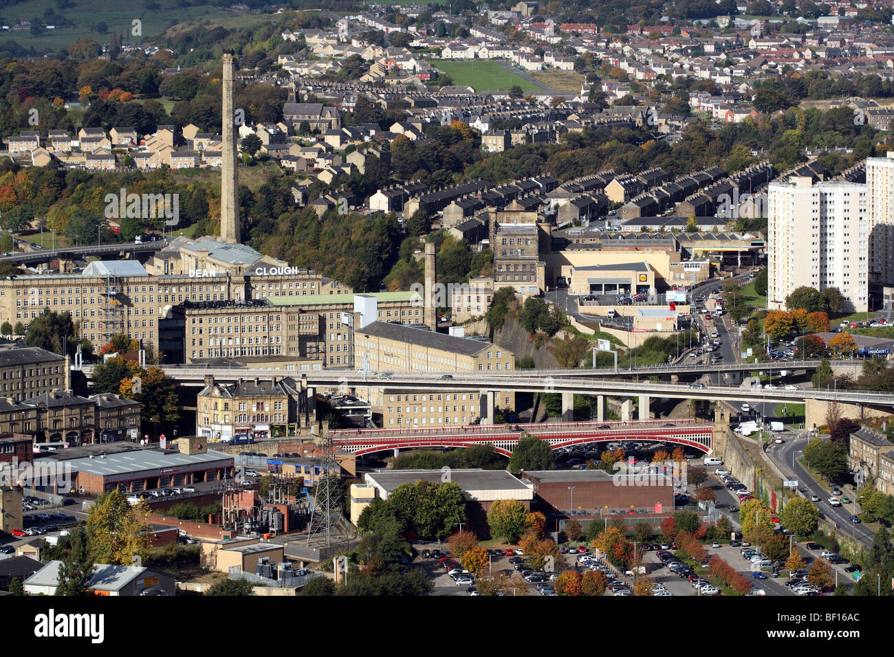 View of Deanclough Mills and Northbridge Halifax Calderdale Yorkshire Stock Photo