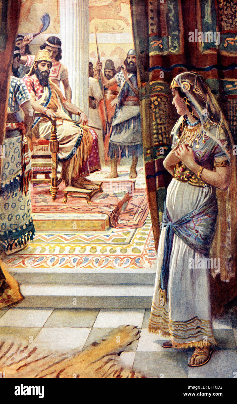 Painting of Esther with King Ahasuerus painted by Harold Copping Stock Photo