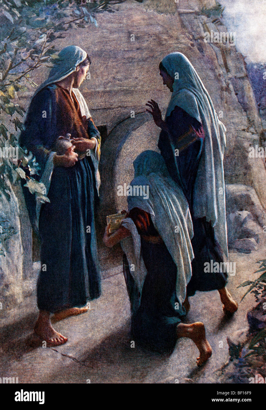 Painting of The Woman At The Sepulchre which include Mary Magdalene, Mary of Cleophas Stock Photo