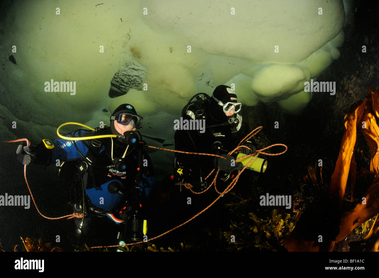 Ice Diving safeguarding with Safety Rope, White Sea, Karelia