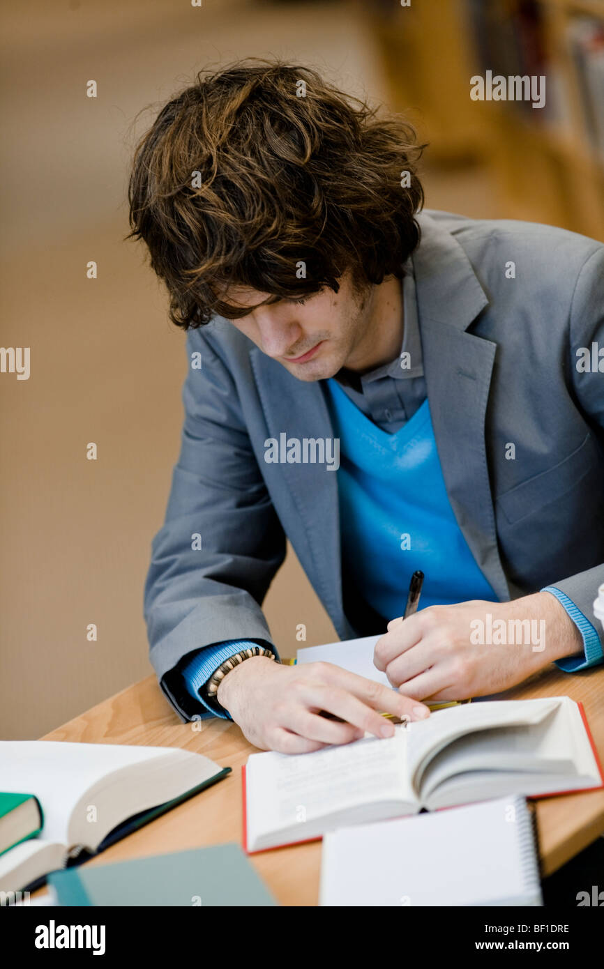 A student writing, Sweden. Stock Photo
