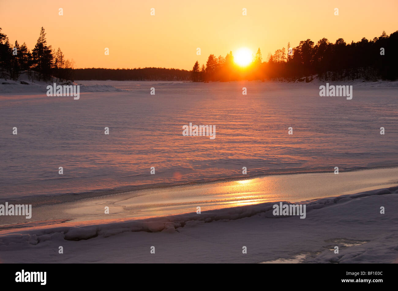 sunset, frozen beach, White Sea, Russia Stock Photo