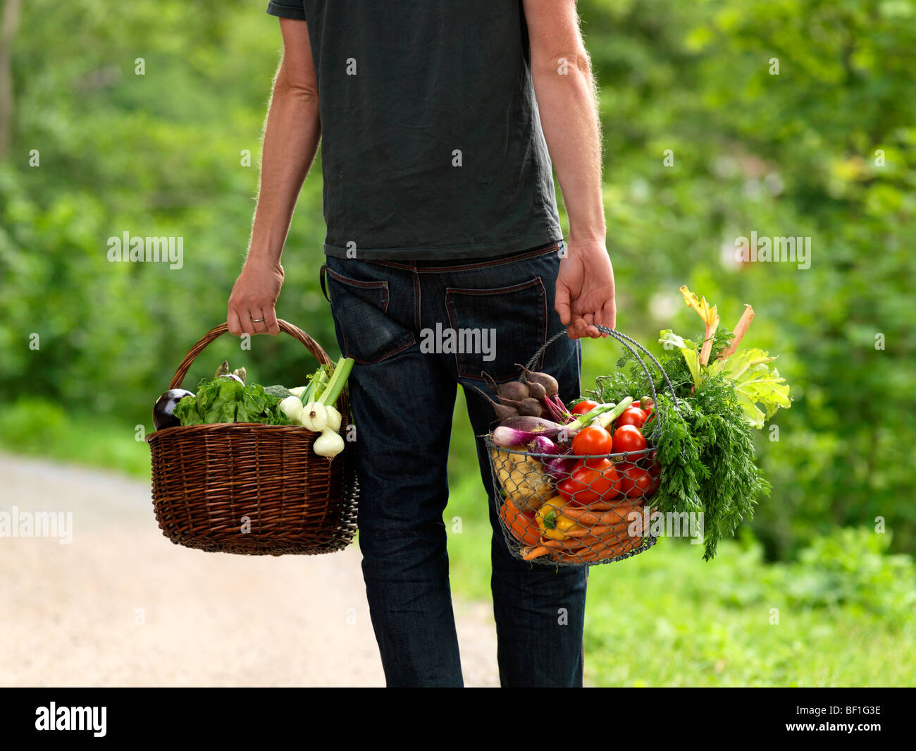 A man carrying baskets full of vegetables, Sweden Stock Photo - Alamy