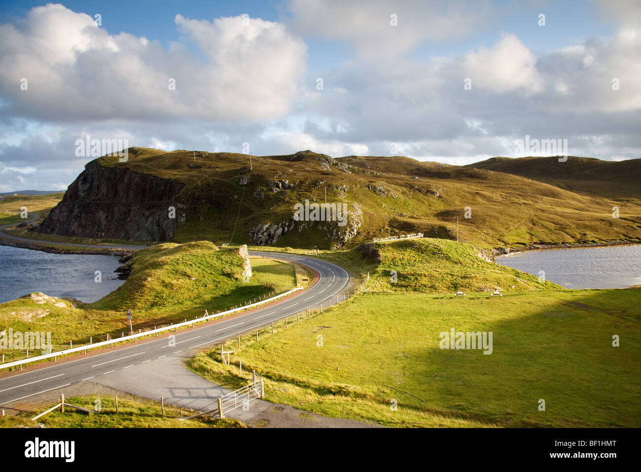 Mavis Grind isthmus with main A970 road running through it as seen from the North. Stock Photo
