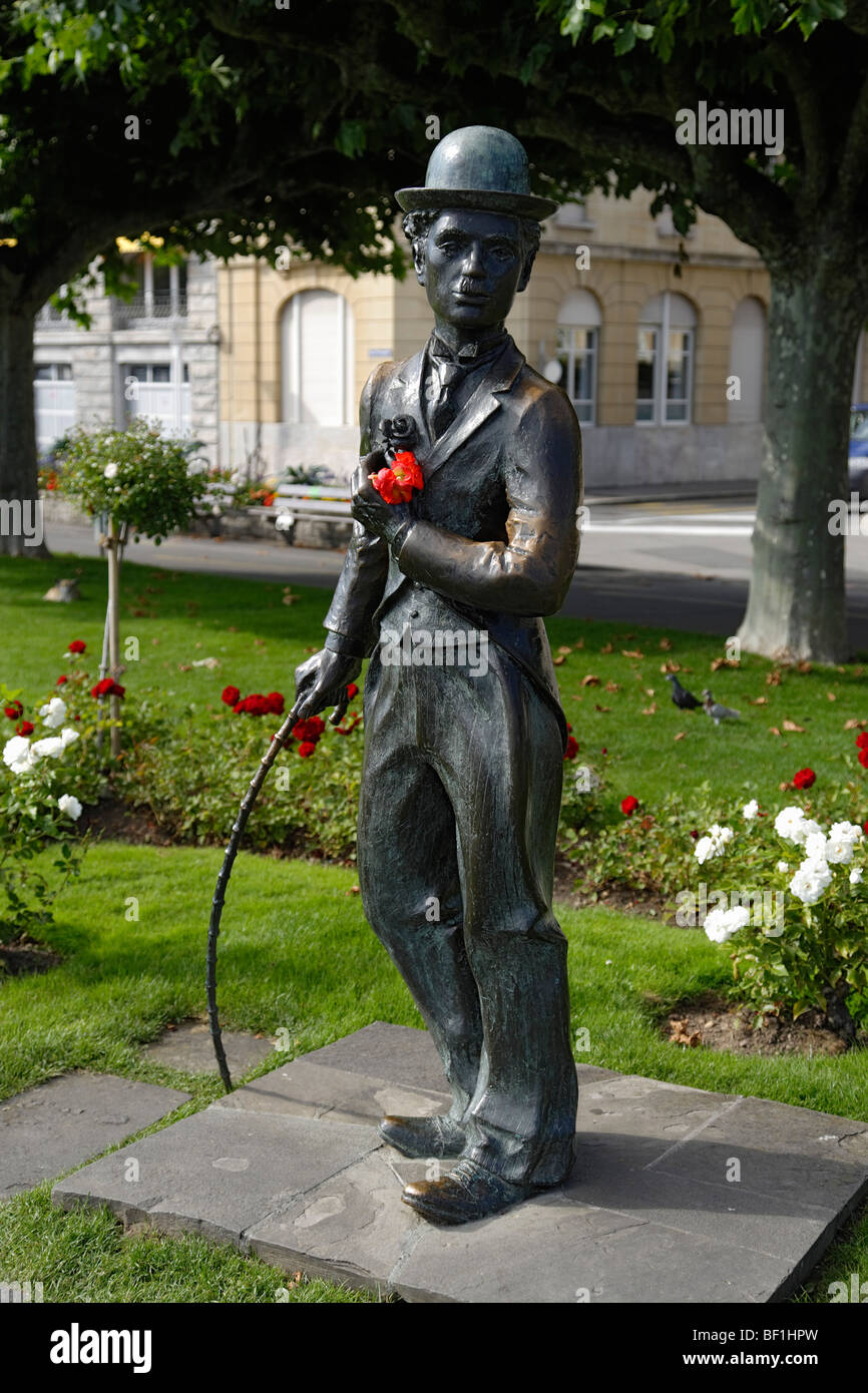 Statue of Charlie Chaplin, Vevey, Canton of Vaud, Switzerland Stock Photo