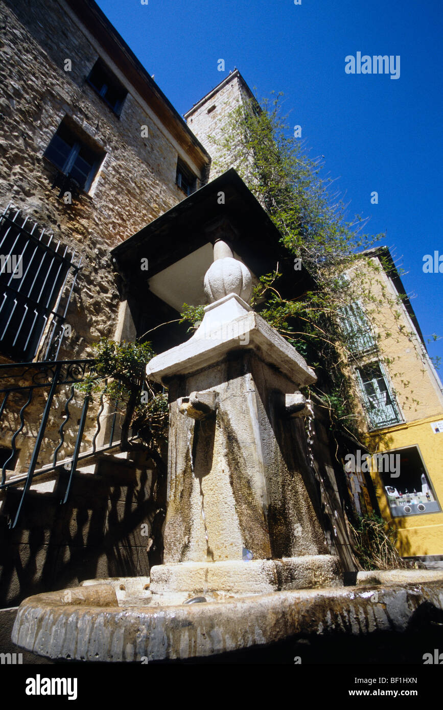 Fountain in the mediterranean village of Valbonne Stock Photo