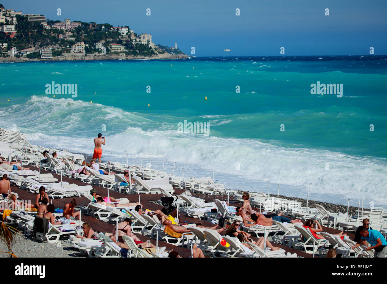Windy and agitated sea in Nice Stock Photo
