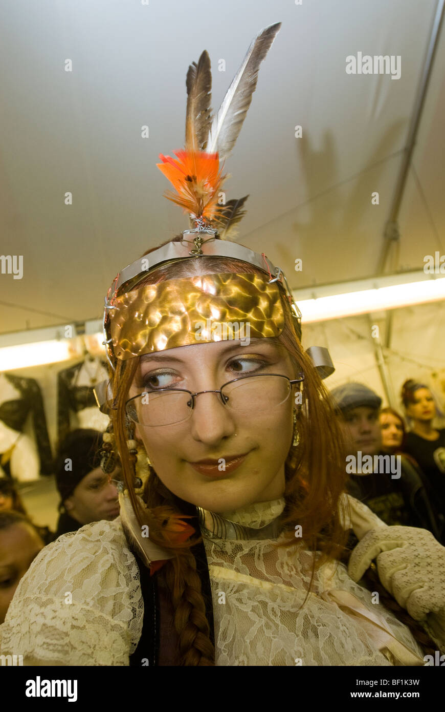 Models display Steampunk fashions at the Brooklyn Indie Market in Brooklyn in New York Stock Photo