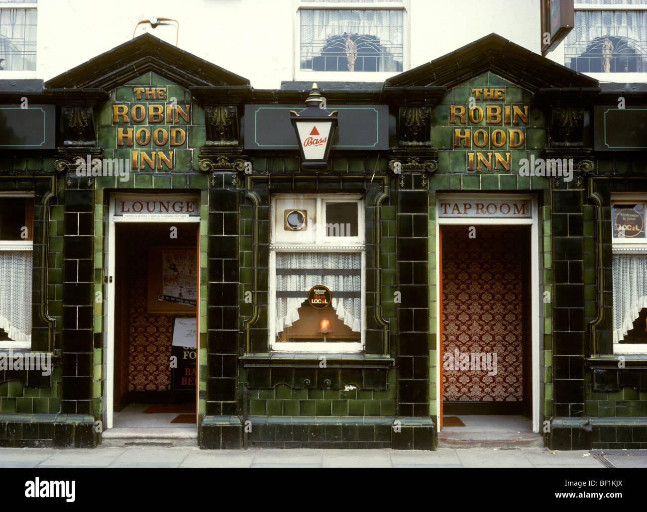 UK, England, Tameside, Ashton under Lyne, Oldham Road, tiled front of Robin Hood Pub, now Theatre Tavern Stock Photo