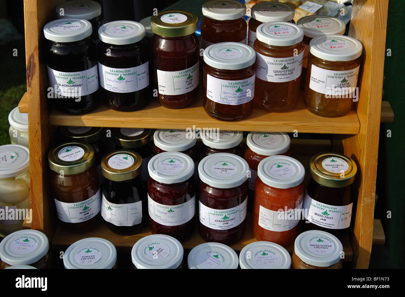Jars of home made jam on sale, UK Stock Photo Alamy