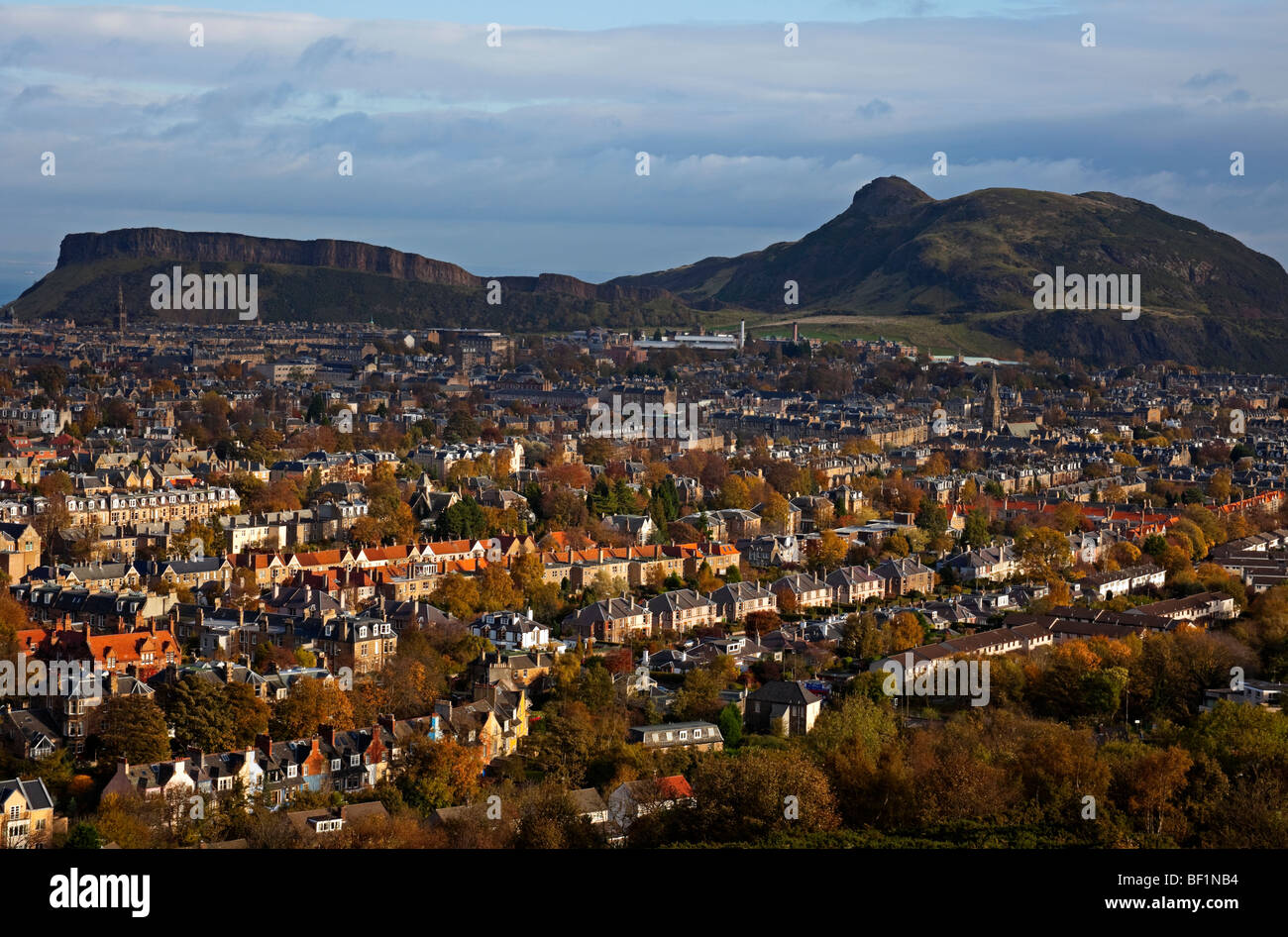 Blackford, Edinburgh residential area during the autumn season with Arthur seat in the background, Scotland, UK, Europe Stock Photo