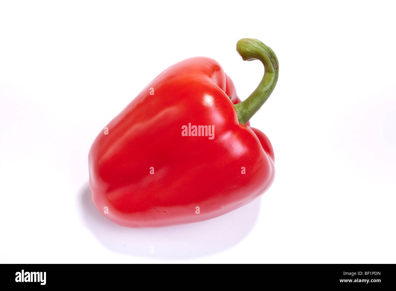 Single Red Pepper isolated against white background Stock Photo