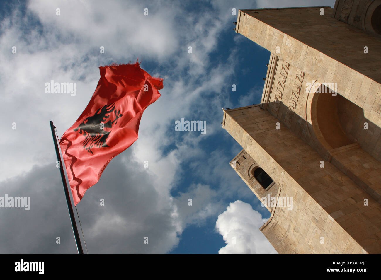Skanderbeg National Museum & National Flag at the old castle, Kruja, Albania Stock Photo