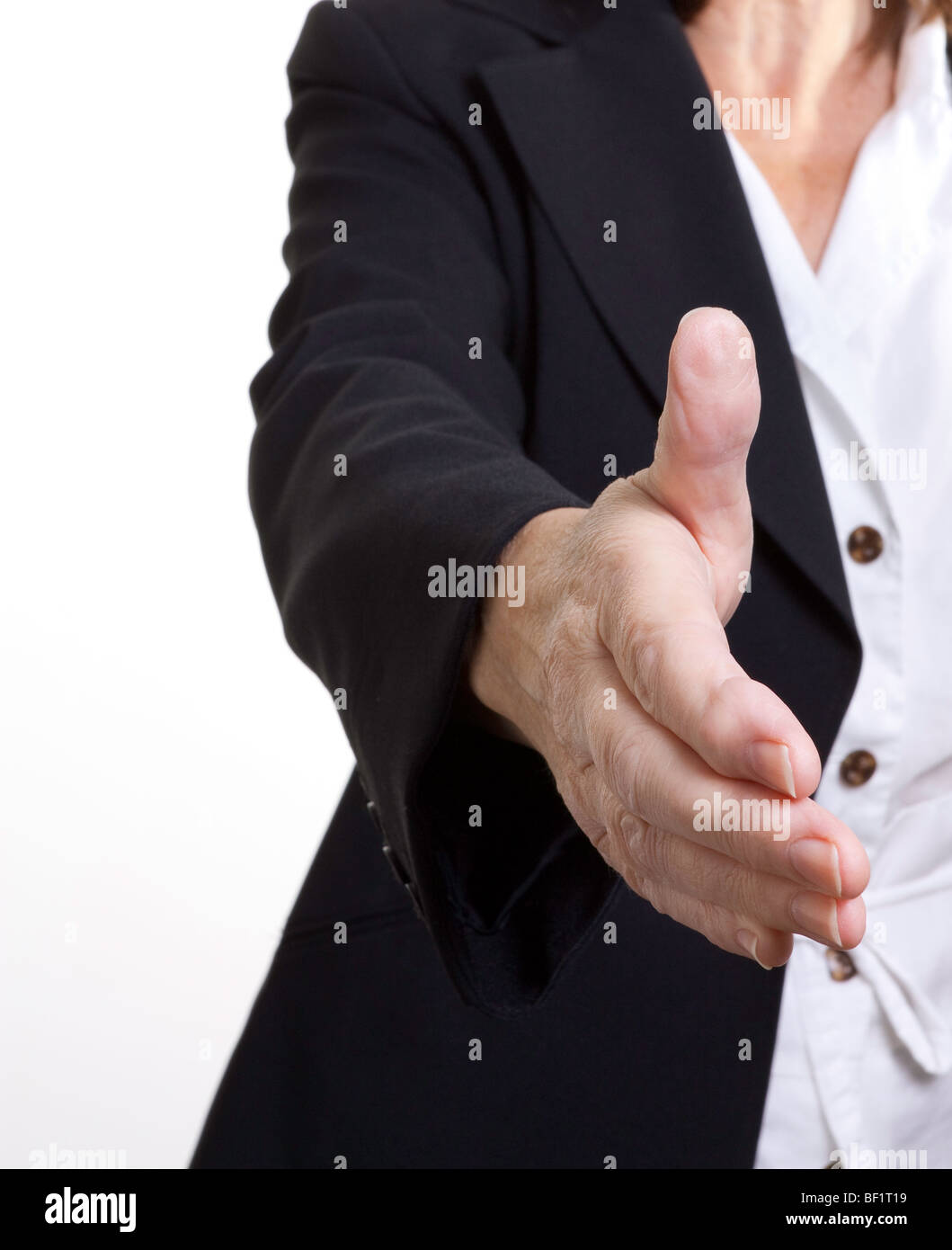 Older Senior Business Woman S Arthritic Hand With Knobbly Fingers In A Welcoming Hand Gesture
