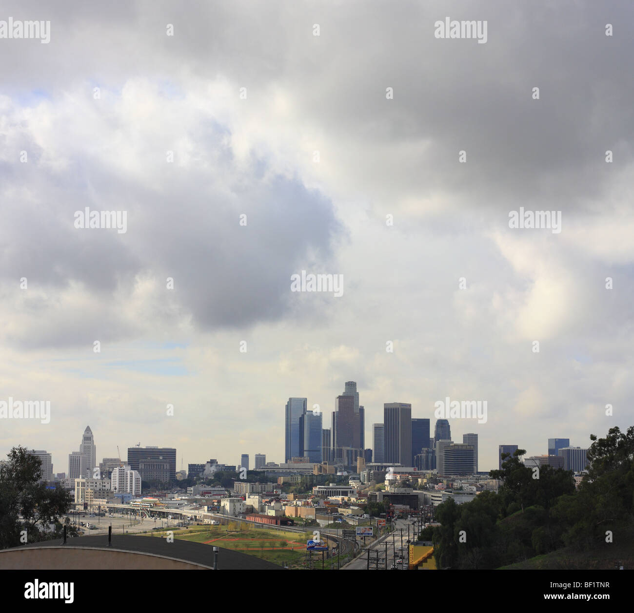 Panoramic Stitch Los Angeles Downtown Cloudy Skyline Stock Photo Alamy