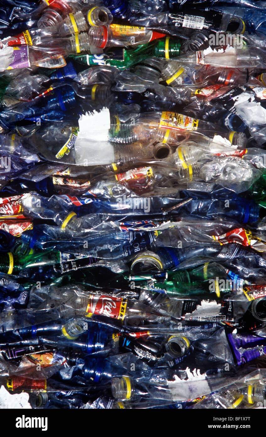 Crushed plastic bottles awaiting recycling Stock Photo Alamy