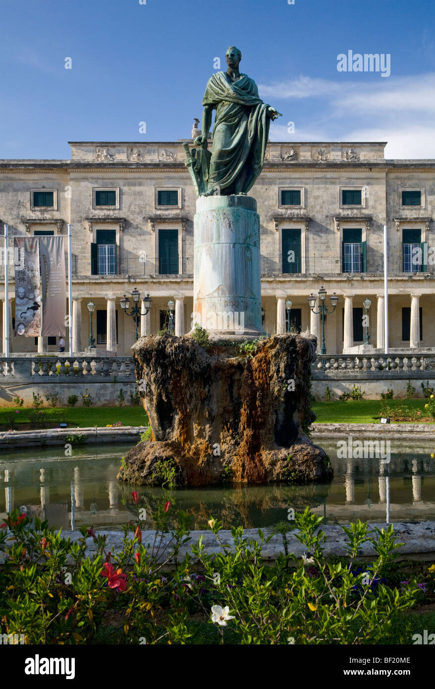 Statue of Frederick Adam in front of the Palace of St. Michael and St. George, Kerkyra (Corfu), Greece Stock Photo