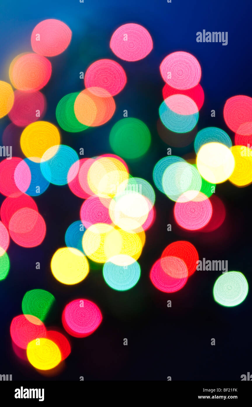 Out of focus multicolored Christmas light background Stock Photo