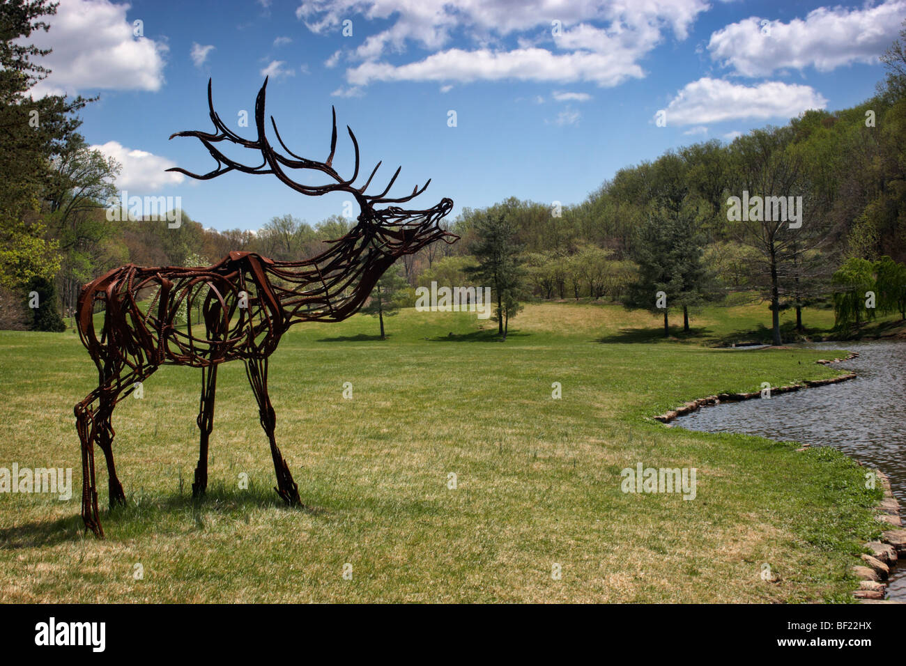 A Metal Sculpture Of A Moose On Loan To Meadowlark Botanical
