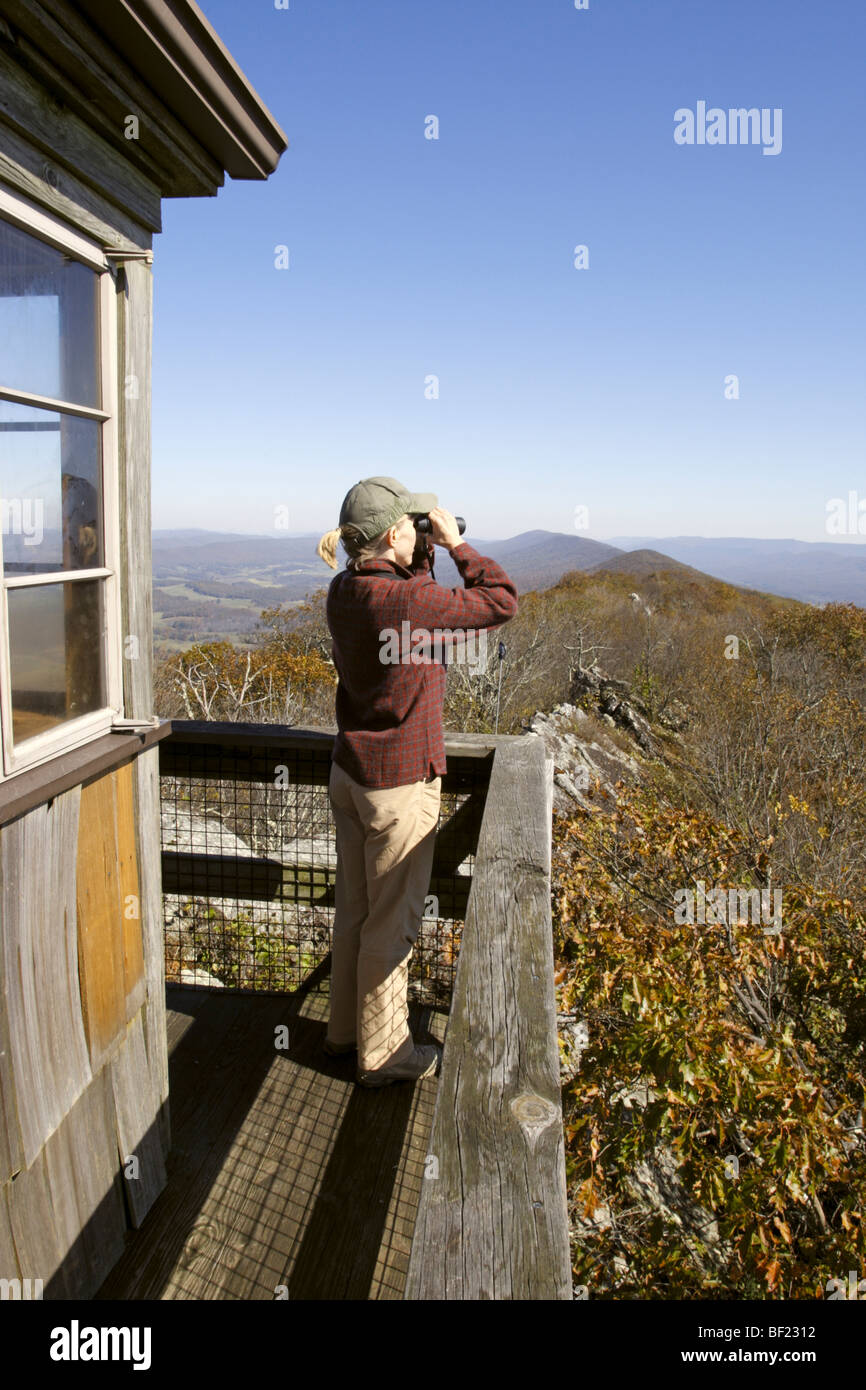 Birdwatcher at Hanging Rock Raptor Observatory Stock Photo