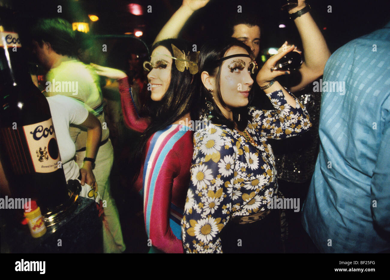 Two girls dancing eqyptian arabic style, seventies dress, Scandale Night Club London England Stock Photo