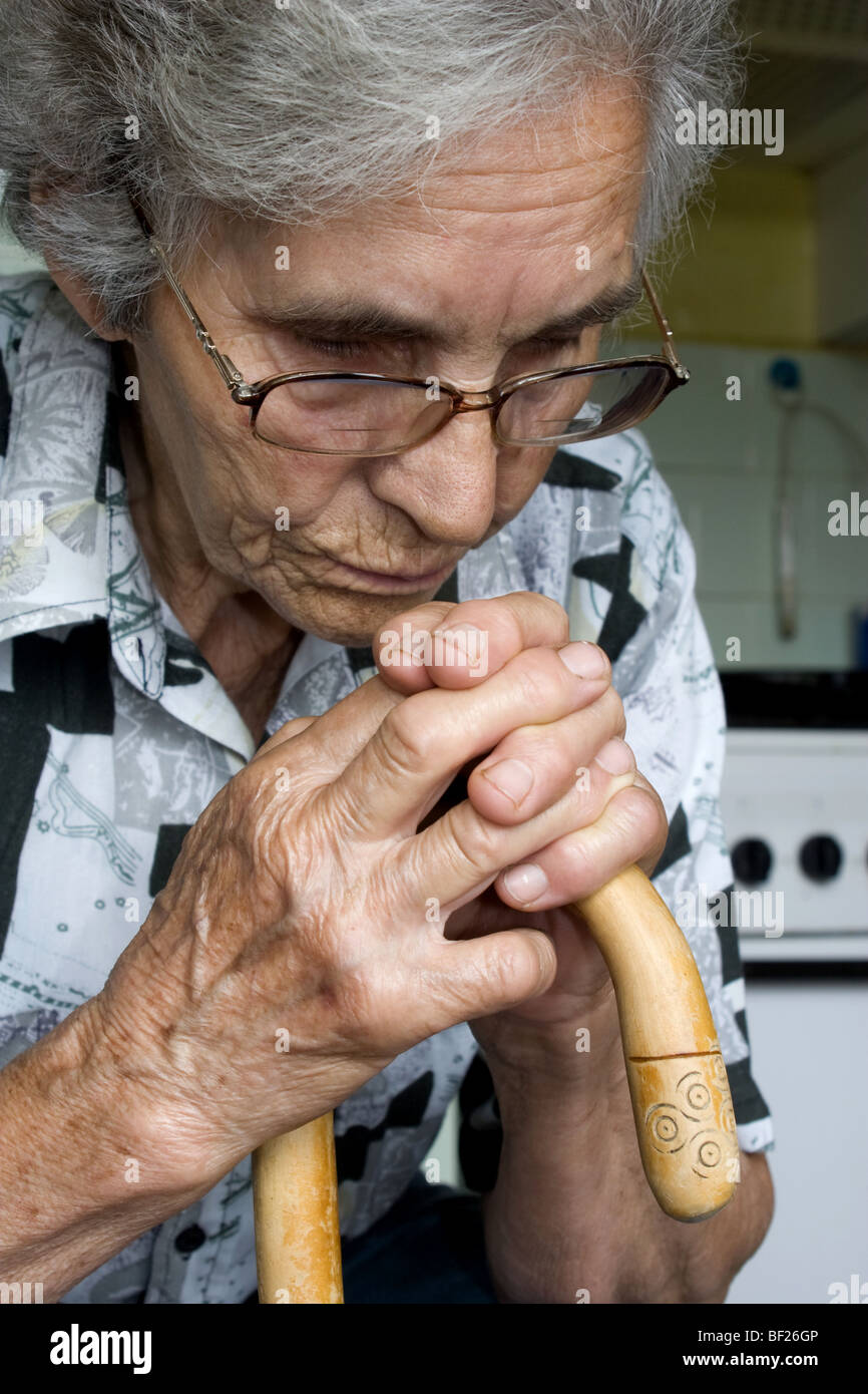 grandmother with stick Stock Photo