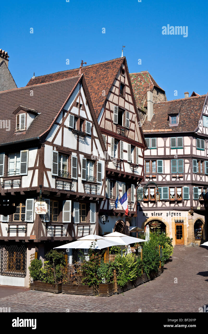 Rue des Marchands, Half-timbered houses in the old town of Colmar, Colmar, Alsace, France Stock Photo