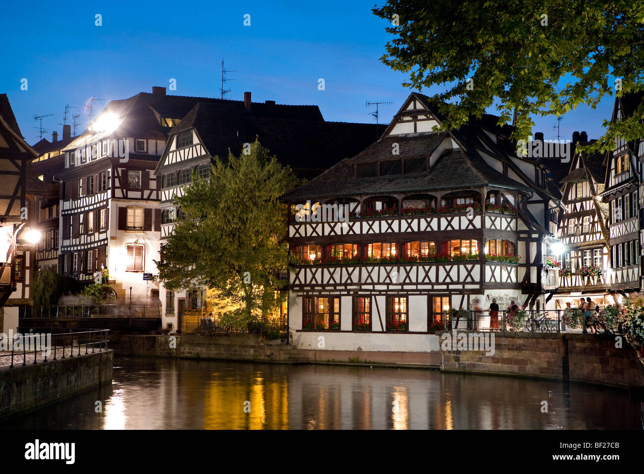 Restaurant Maison de Tanneurs in the evening light, Petite France, Strasbourg, Alsace, France