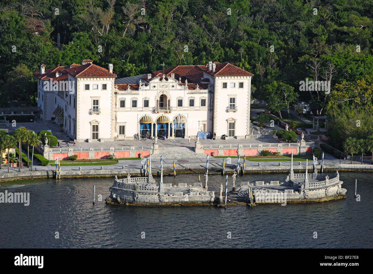 Aerial view of the Vizcaya palace on the waterfront, Florida, USA Stock Photo