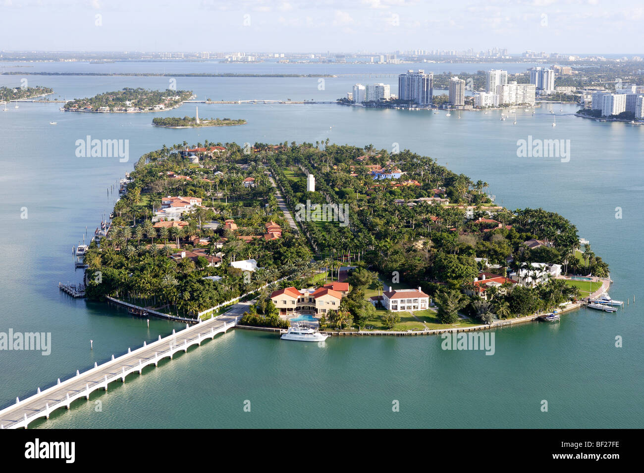 Aerial view of Star Island in the sunlight, Miami, Florida, USA Stock Photo